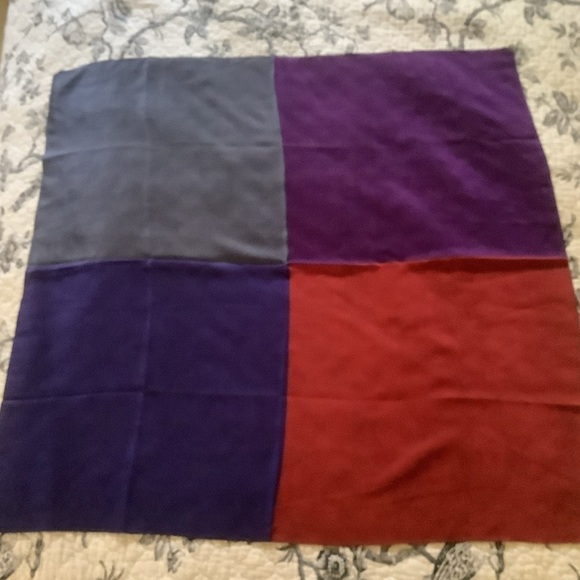 Silk Four Color Block Print Square Scarf - Picture 3 of 5